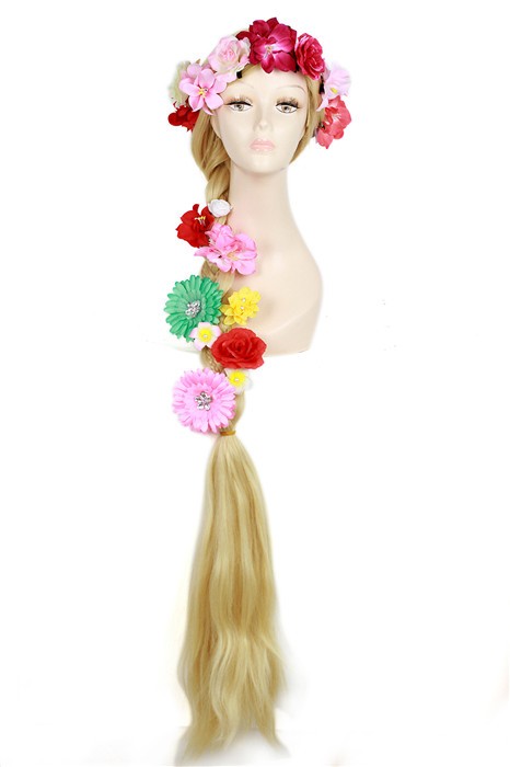 2 Parrucche Principessa Rapunzel Per Bambina - Trecce Lunghe Con Fascia, Rosa E Blu - Foto 5