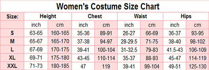 size cosplay donne tracciare